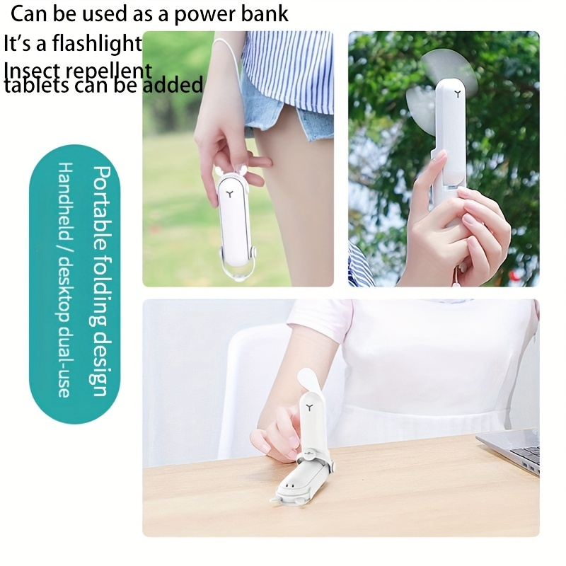 Mini Fan Portable Folding Handheld Fan USB Multifunctional Charging Treasure Flashlight 3-in-1_voghion.com