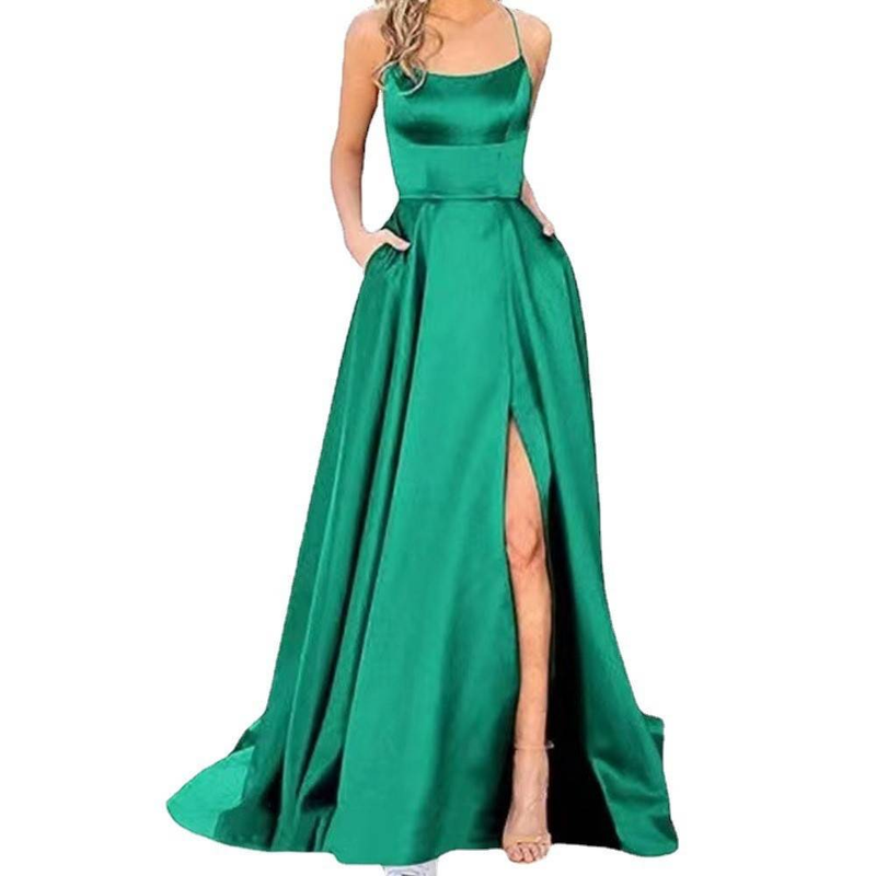 Elegantes, modisches Trägerkleid, ärmellos, hohe Taille, Korsett, Schlitz, Cocktailkleid, Abendkleid, Maxikleid, Meerjungfrau, Hochzeitsfeier, langes Kleid_voghion.com