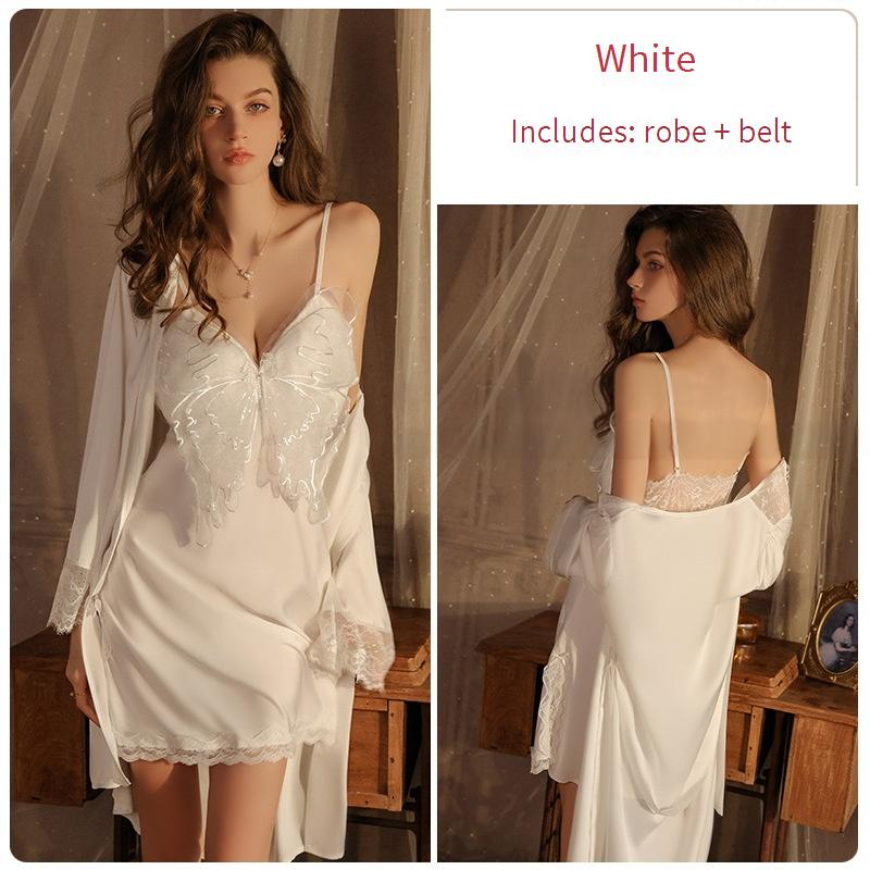 Damen Sexy Dessous Schleife Satin Spleißen Spitze Pure Temptation Split Sling Nachthemd Home Kleidung Anzug_voghion.com