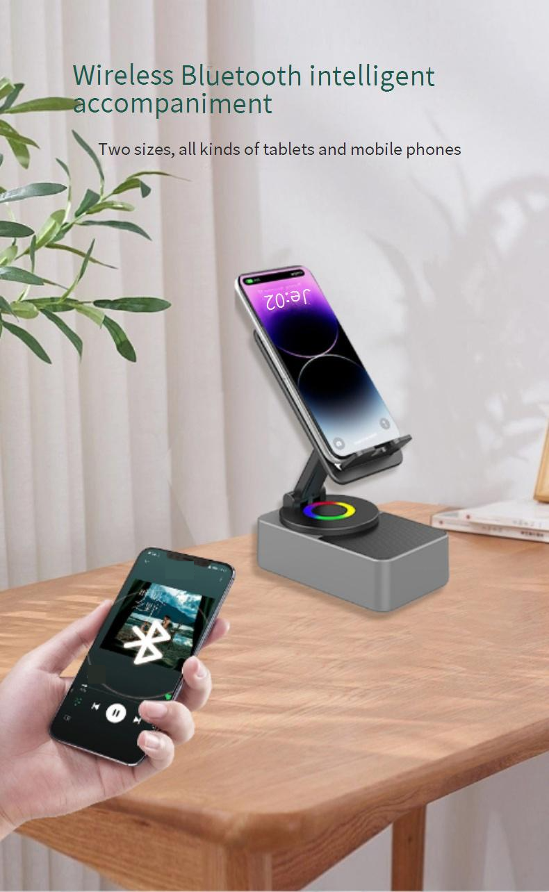 Portable Speakers Spot 4 In 1 Charging Tablet Phone Stand Wireless Bluetooth Speaker Desktop 360 Degree Rotating Speaker_voghion.com