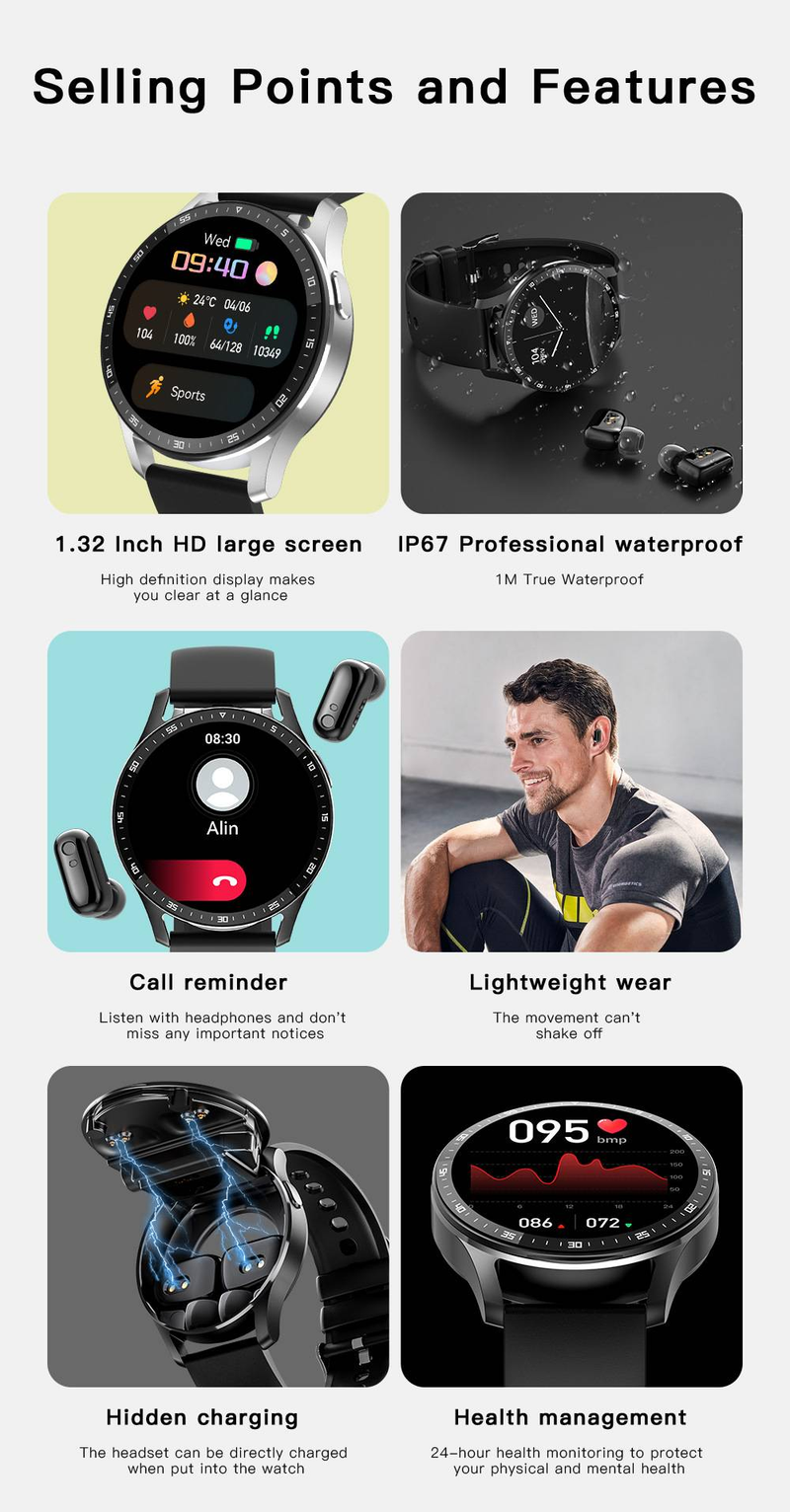 Smartwatch mit Ohrhörern, 2-in-1-integrierter TWS-Wireless-BT5.0-Kopfhörer, Fitness-Sport-Gesundheitsmonitor, Schwarz_voghion.com