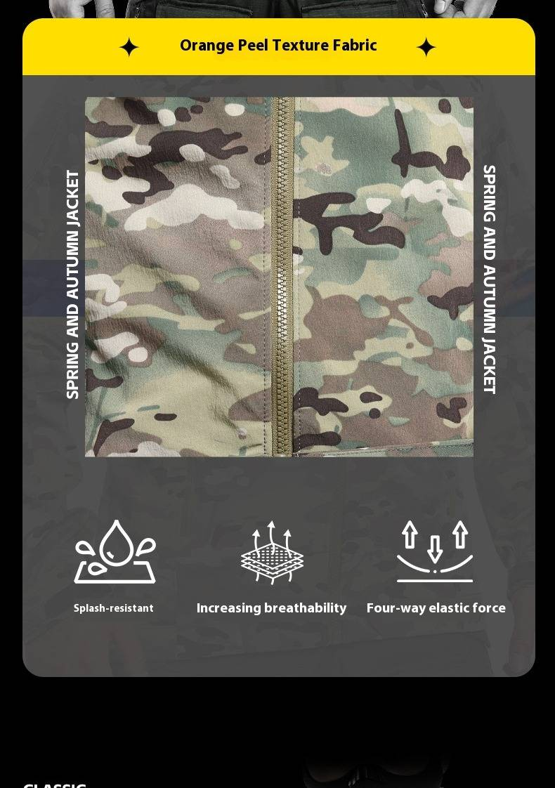 Tactische jas voor buitenliefhebbers. Lichtgewicht en militair windjack met 4-way stretch camouflageontwerp - ideaal voor avontuurlijke sporten._voghion.com
