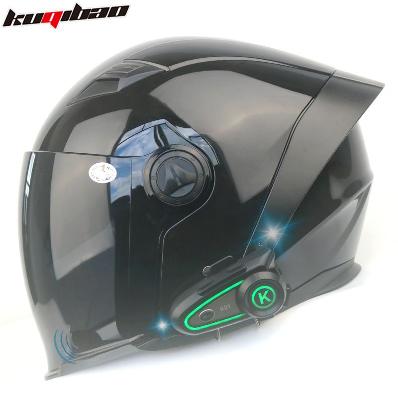 Motorcycle Helmet With Bluetooth Intercom, 3/4 Open Face Design, Dual Visor, 3C Certified, ABS Material, Multiple Color Options_voghion.com