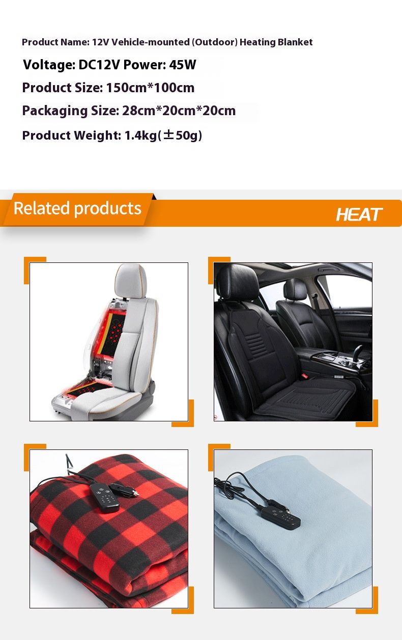 Car Electric Heating Blanket – 180x100cm Wool Heated Throw For Single User, 9 Heat Settings, Red/Black Check & Grey, Universal Vehicle Use_voghion.com