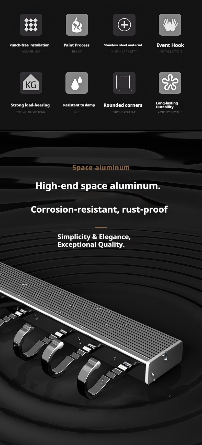 Adjustable Kitchen Hook Rack – Heavy-Duty Aluminum Wall Mount For Utensils, Pots & Pans (4/6/8/10/12 Hooks 5kg Load Capacity)_voghion.com