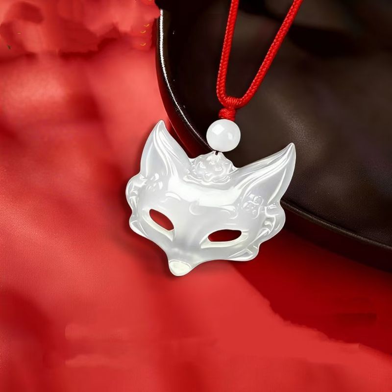 Ciondolo con maschera di volpe in agata bianca, collana con volpe in diaspro: un regalo unico per la tua ragazza durante il festival Qixi_voghion.com