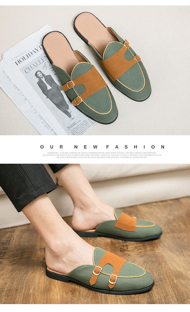 Petites chaussures décontractées en cuir pour hommes, chaussures d'été respirantes à tête de chignon, demi-sandales britanniques, version coréenne, chaussures décontractées à enfiler de grande taille_voghion.com
