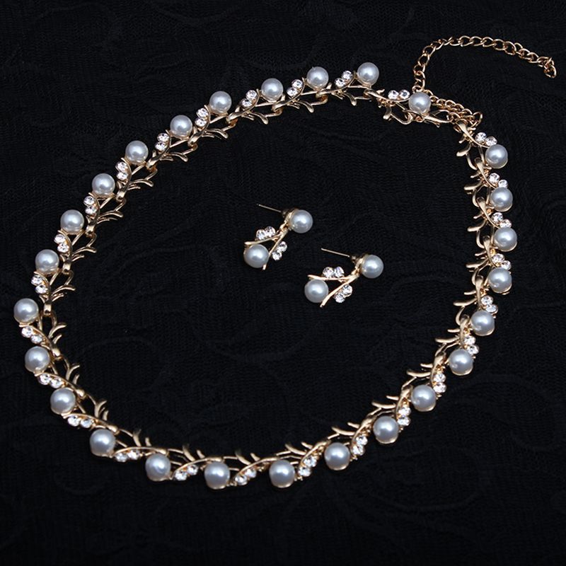 Koreanische version einfache perlen strass halskette ohrring set, modische vielseitig, kleine und frische schlüsselbein kurz_voghion.com