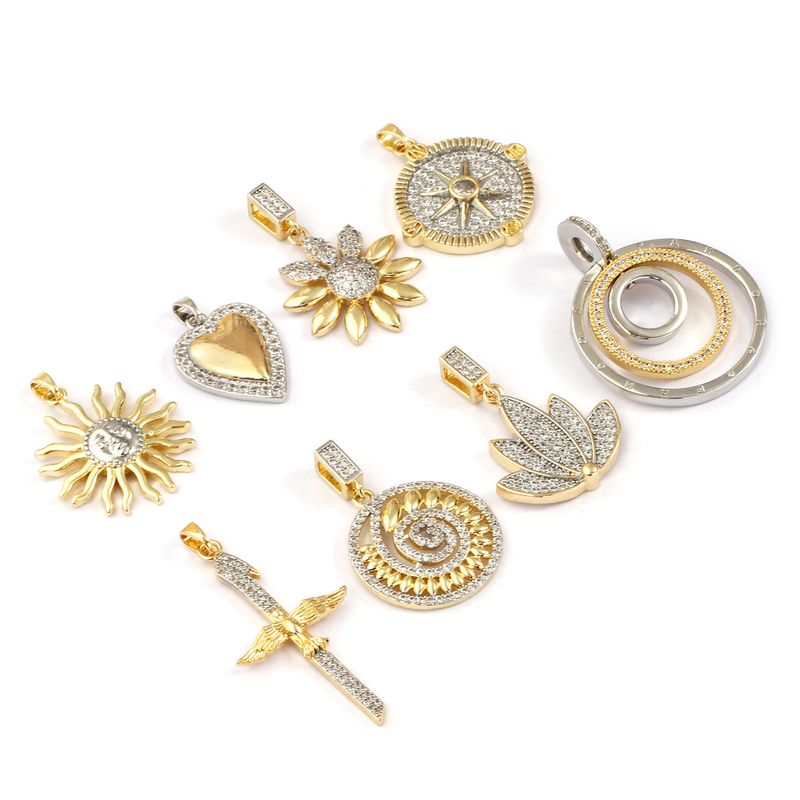 Aurora Atelier 1-teiliger Messinganhänger, 18 Karat vergoldet, Sonnenblumenstern-Motiv, Mikropavé-Fassung mit klaren Zirkonia, ideal für die Schmuckherstellung (DIY-Halsketten)._voghion.com