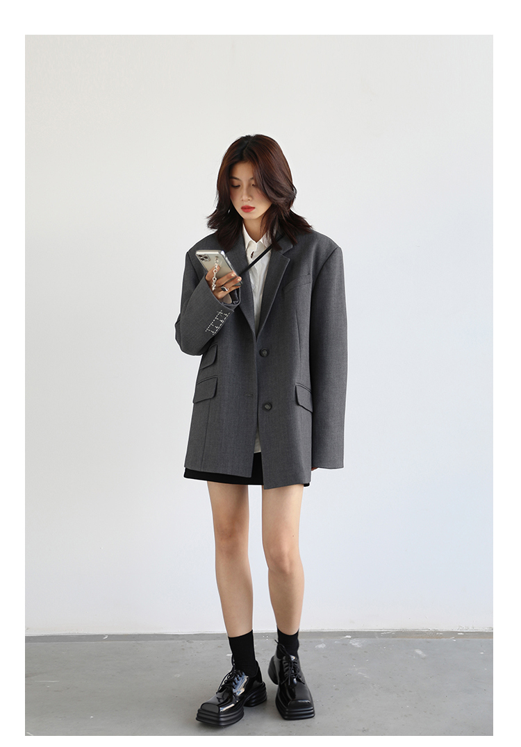 CHICVEN Donna Office Lady Blazer Polsino Ricamo Spalla Larga Abito in Twill Capispalla Donna Autunno Capispalla Elegante Top_voghion.com