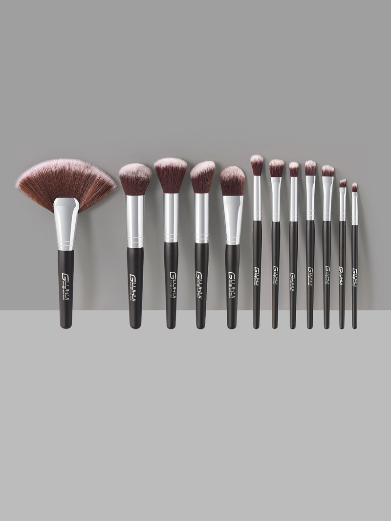 12-Stéck schwaarzt Make-up Pinselset inklusiv Rouge Pinsel, Pudder Pinsel, Kontur Pinsel GUJHUI Fabréck Direktverkaaf_voghion.com