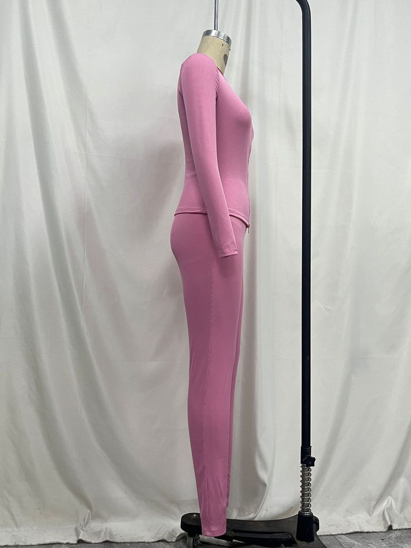 Elegant Knit Two-Piece Set - Long Sleeve Top & Pants Outfit For Women, Soft Stretch Polyester Blend, Comfortable & Stylish Casual Wear_voghion.com