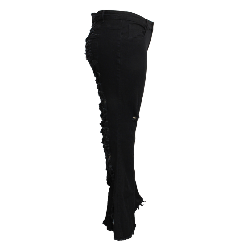 Roupas femininas tendência da moda personalidade rasgada calças largas elásticas_voghion.com