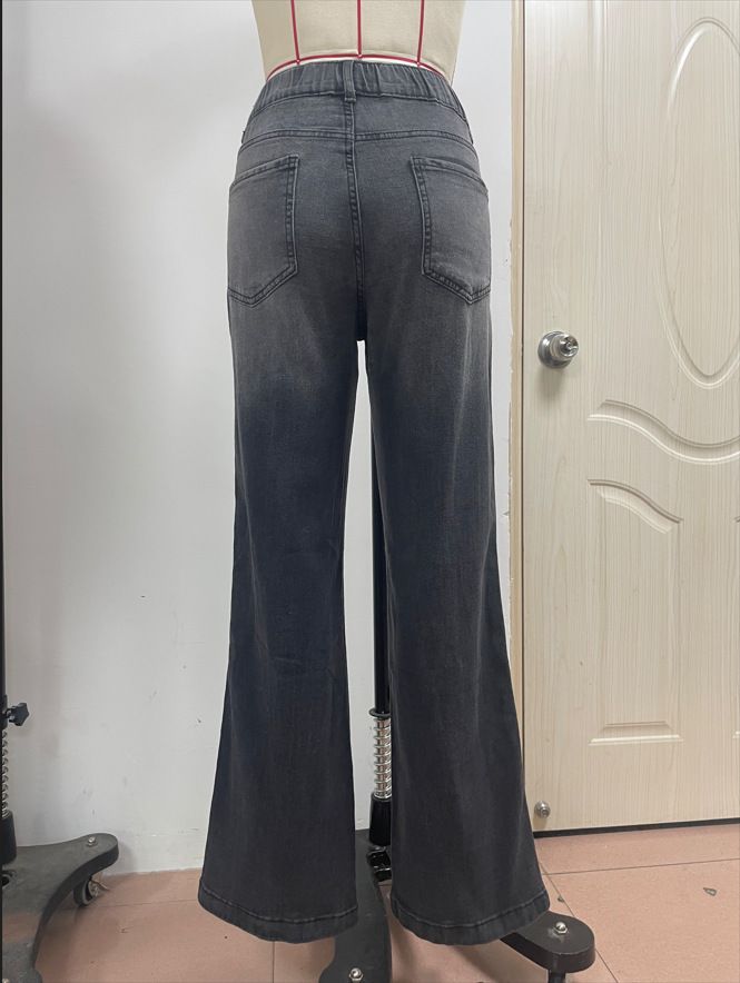 women's wide-leg mid-waist jeans high elastic elastic waist washed jeans for women_voghion.com