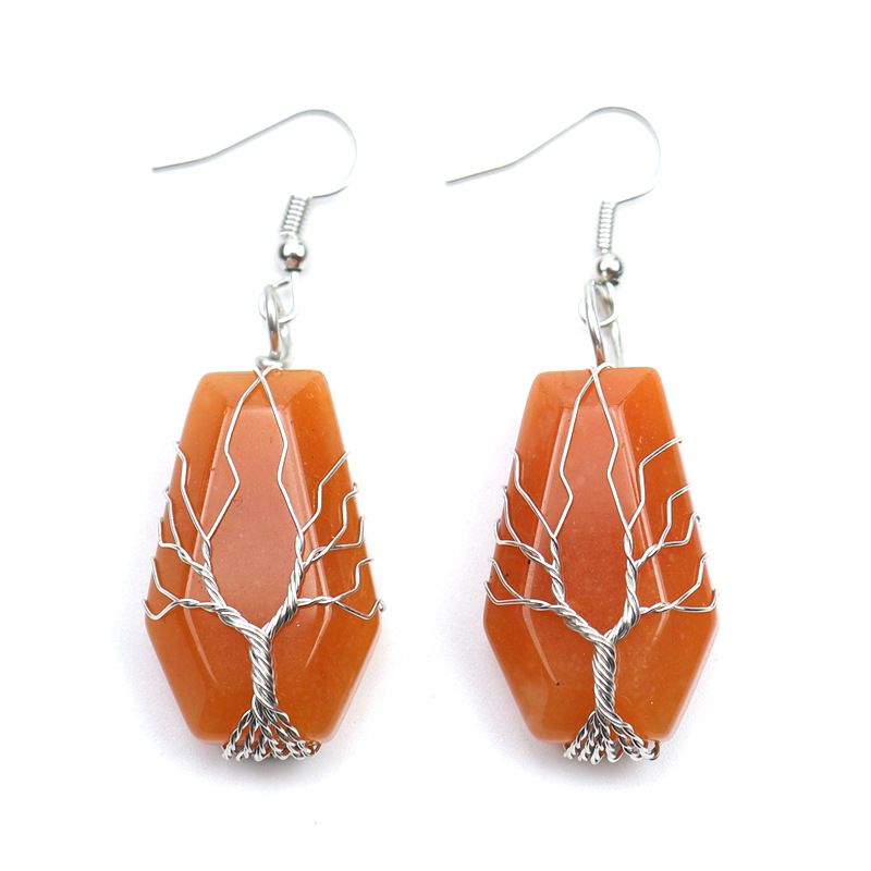 New Handmade Silver Winding Tree Of Life Natural Stone Crystal Agate Coffin Board Earrings Earrings E23_voghion.com
