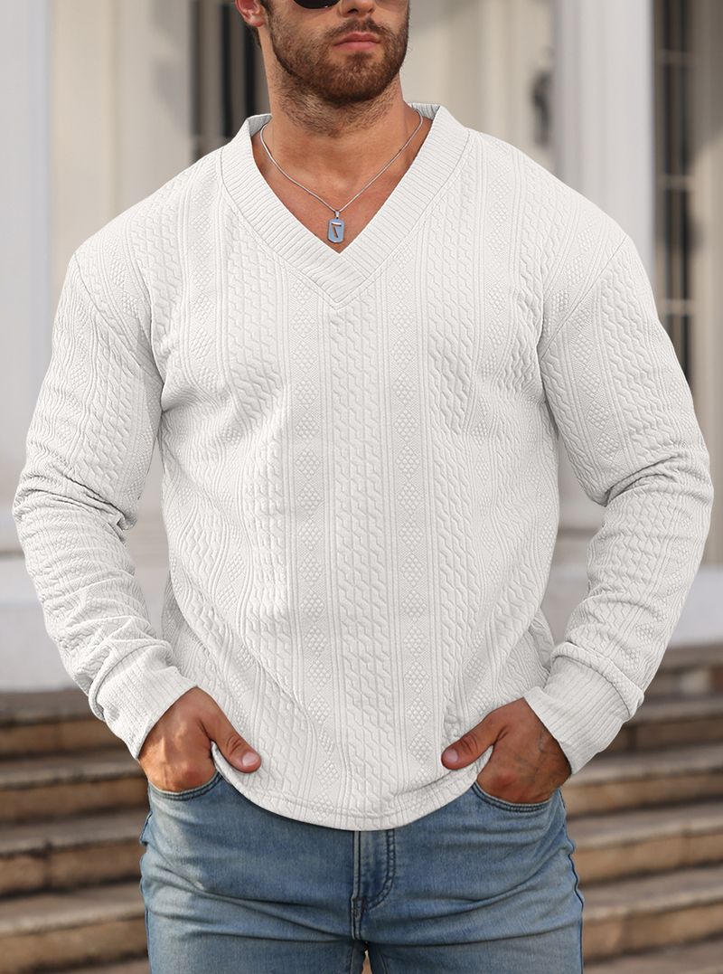 Jacquard-Strickpullover für Herren – Locker sitzender V-Ausschnitt-Pullover aus Stretch-Stoff, atmungsaktiv und leicht für Freizeit und Lagenlook_voghion.com