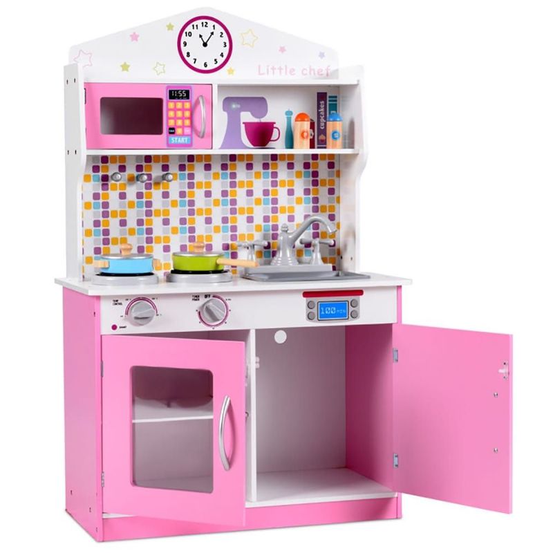 Sturdy Quality Realistic Design Kid's Wooden Pretend Cooking Play Kitchen Set Boost Cognitive Skills For Kids_voghion.com