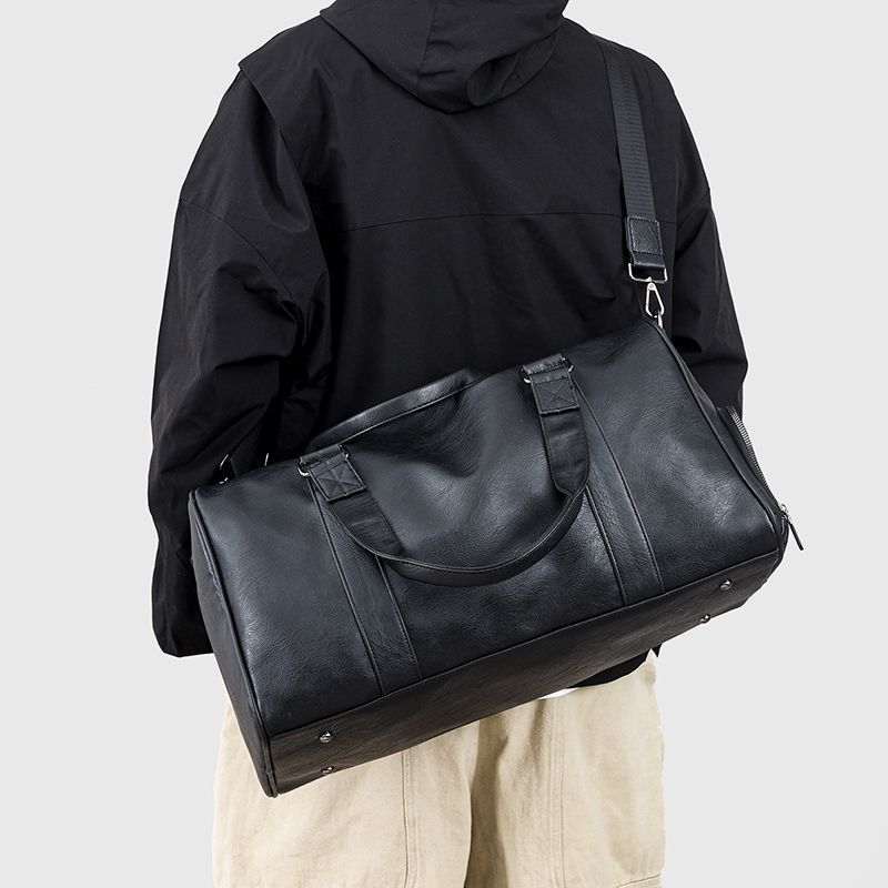 Men's Genuine Leather Travel With Shoe Compartment, Large Capacity Handbag, Shoulder Crossbody Bag, Waterproof And_voghion.com