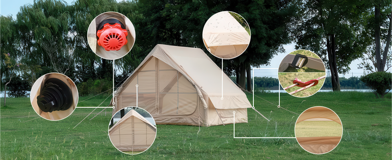 Inflatable Tent With Pump,Glamping Tents For 4-6 Person, Easy Setup 4 Season Waterproof Outdoor Tent With 12 Mesh Window_voghion.com