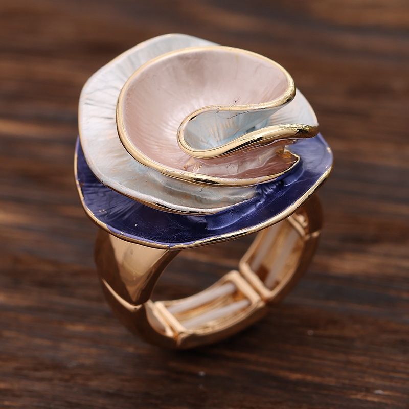 Cross-Border Hot Selling Enamel Color Geometric Elastic Ladies Fashion High Sense Rose Flower Alloy Ring_voghion.com