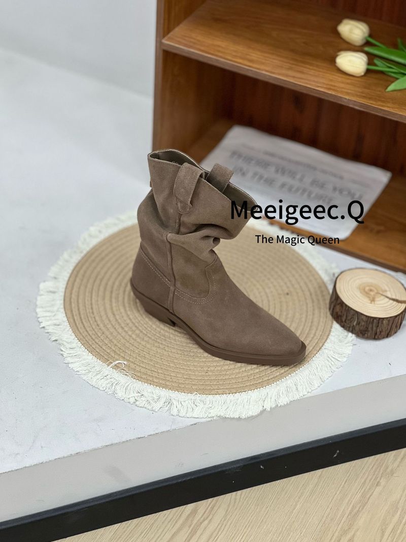 Cowhide Version~ Genuine Leather Martin Boots Slim Pointed Toe Thick Heel Short Boots For Women Autumn And Winter New Style_voghion.com