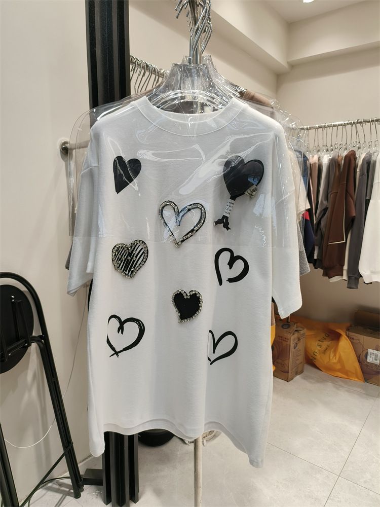 Versione grande, maglietta a maniche corte da donna, nuovo design, scollo rotondo, versatile, di media e lunga lunghezza._voghion.com