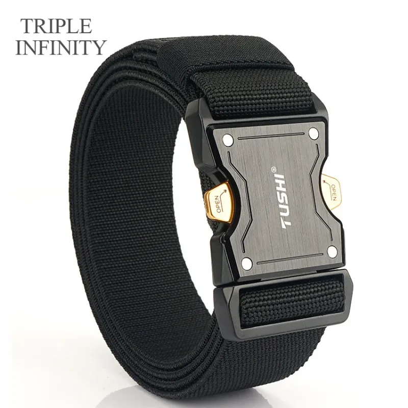 Cinture tattiche con fibbia in metallo a sgancio rapido e robuste, cintura elastica regolabile per uomo, addestramento all'aperto, escursionismo_voghion.com