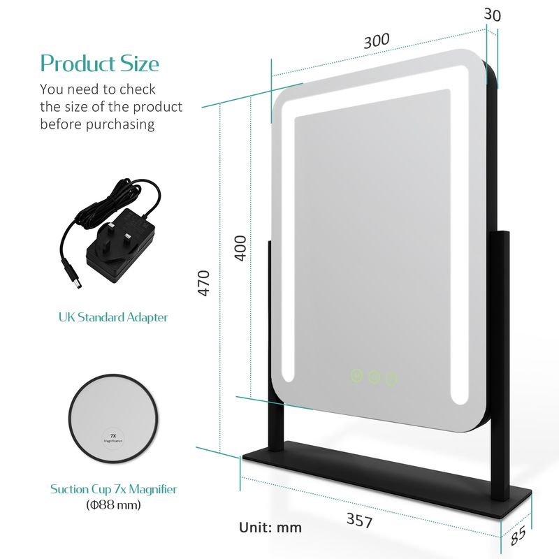 EMKE LED Vanity Make Up Mirror With Lights Stand Dressing Table Mirror Black_voghion.com