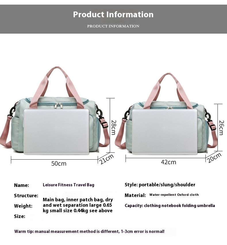 Travel with large capacity diagonal span, lightweight dry wet separation, foldable storage, fashionable fitness bag for_voghion.com