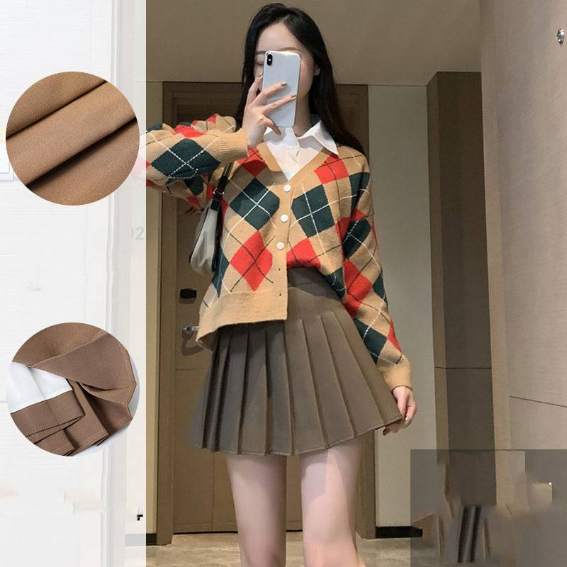 Damenbekleidung Faltenrock weißer kurzer Rock hohe Taille schlanker JK-Plaid-Rock in großer Größe A-Linie_voghion.com