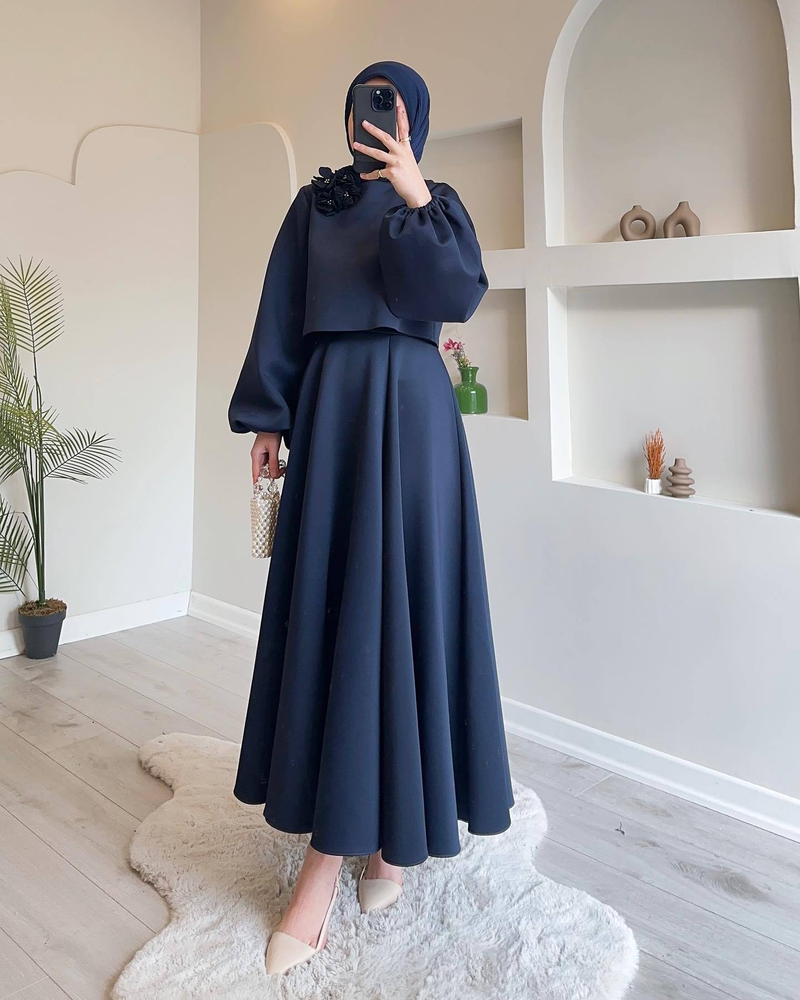 Midden-Oosten Dubai Spot 2024 Nieuwe mode Losse lantaarn Lange mouwen bloemen top jurk Dames rok Tweedelige set_voghion.com