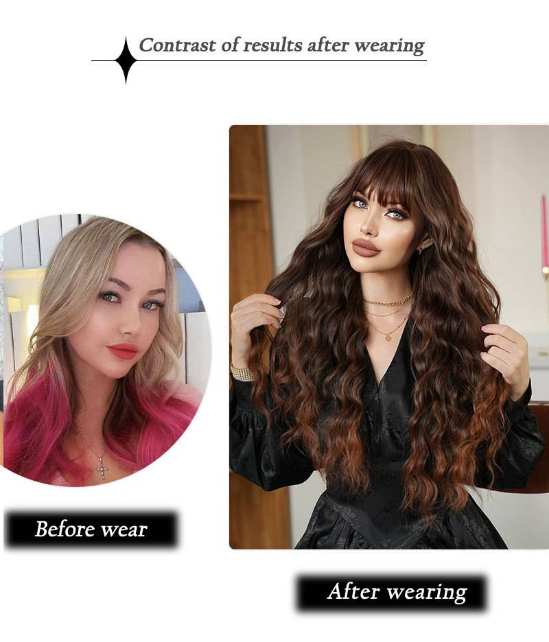 Parūka, ūdens viļņu cirtaini mati, pilna galvassega, augstas temperatūras zīda ķīmiskās šķiedras parūka_voghion.com