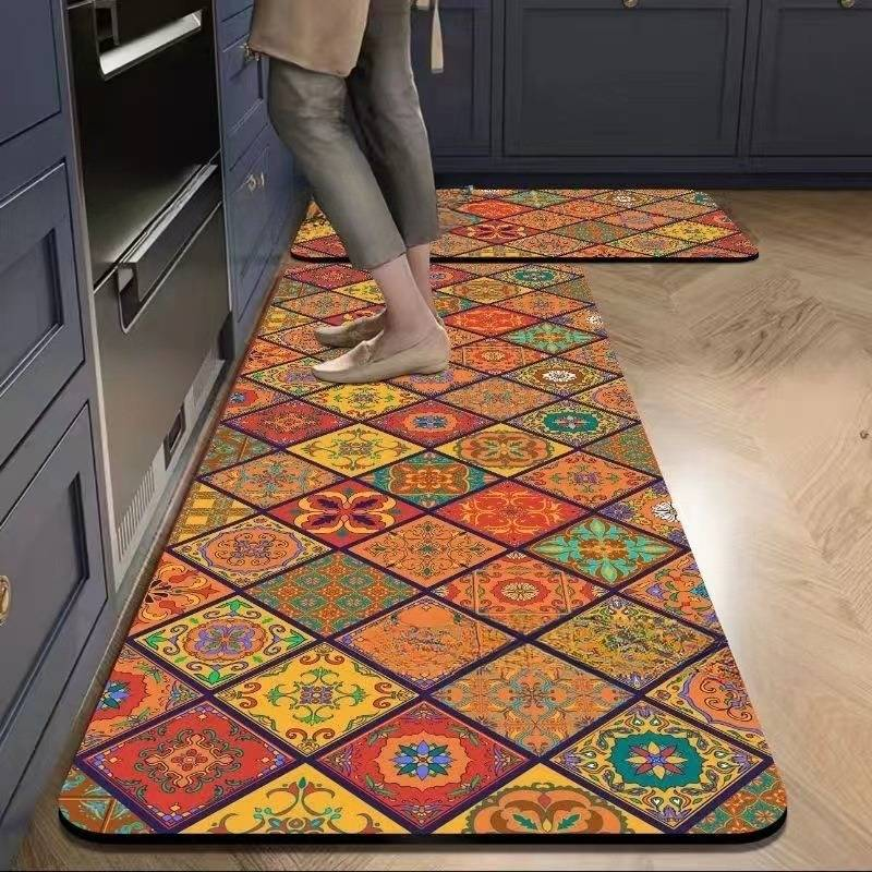 Tappetino da cucina in fango diatomeico con piastrelle retrò, set di combinazione per ingresso del bagno, tappetino antiscivolo assorbente per l'acqua_voghion.com