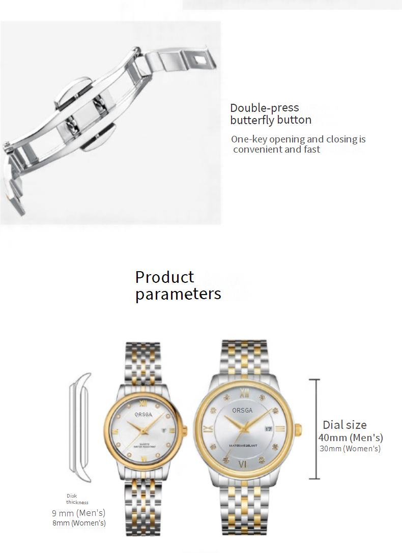 Orologi al quarzo, orologi da coppia di alta gamma, con calendario, orologi da lavoro, in oro e diamanti, per uomo e donna._voghion.com