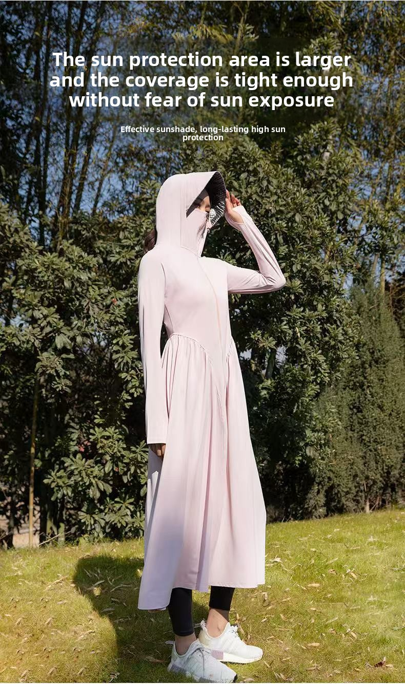 Giacca da donna con protezione solare UPF50+ in seta ghiacciata - Giacca UV a maniche lunghe con lacci in vita e copertura completa del corpo, leggera e estiva_voghion.com