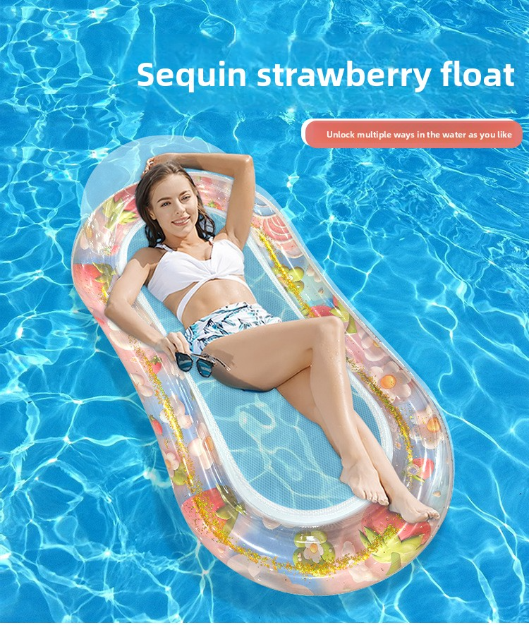 Eco-Friendly PVC Inflatable Lounge Chair With Glitter Mesh & Pillow - Single Person Floating Bed For Pool & Beach (150cm Quick-Dry Portable Design)_voghion.com