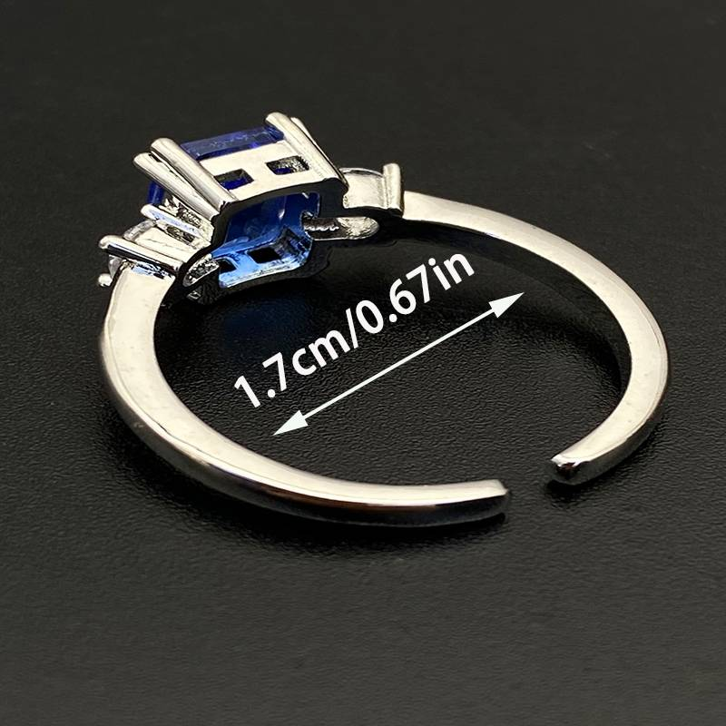 1 Women's Open Ring Irregular Silver Blue_voghion.com