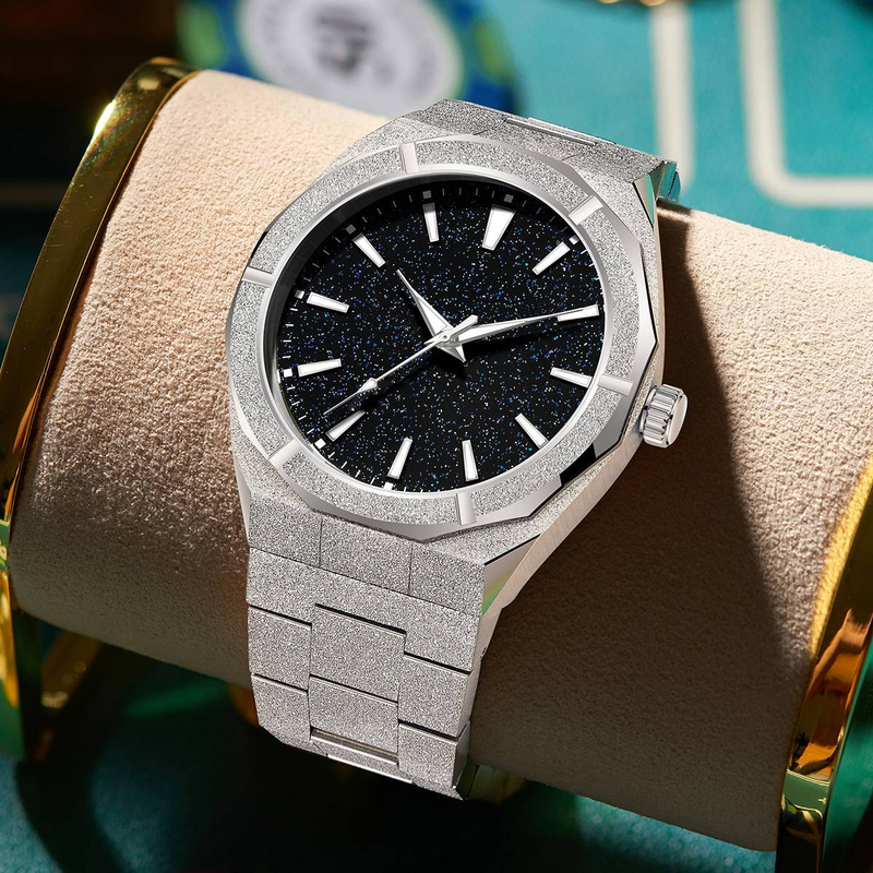 Herren Business Quarzuhr mit Edelstahlarmband, Leuchtzeigern, wasserdicht (30 m), japanischem Uhrwerk – Silber, Gold_voghion.com