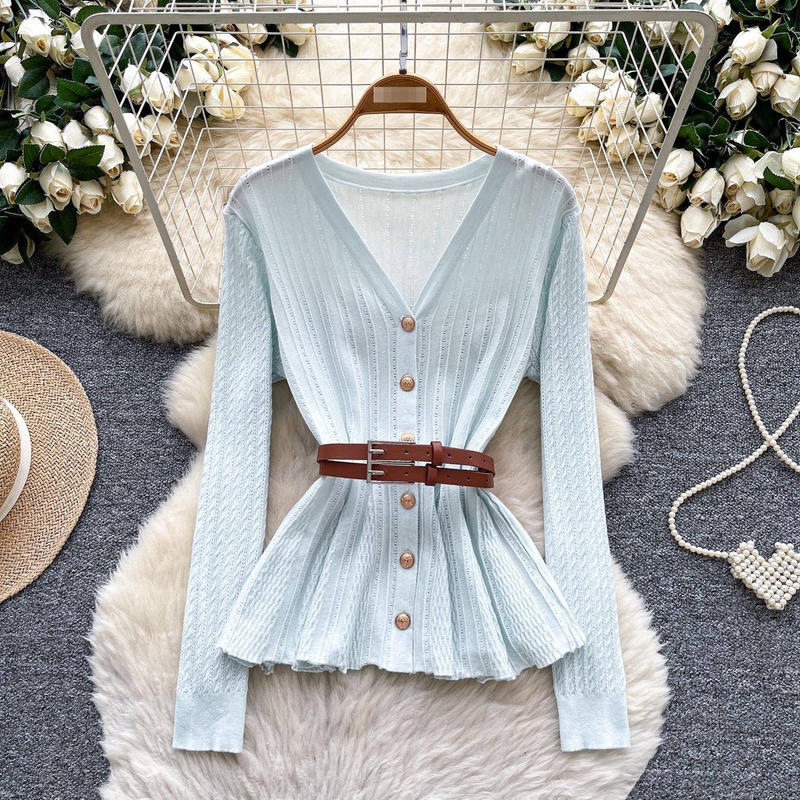 Retro-Stil Langarmpullover im britischen Stil für Damen, Herbstgürtel, schlankmachendes schlichtes Design, leicht, reife Schwester, Top-Trend_voghion.com