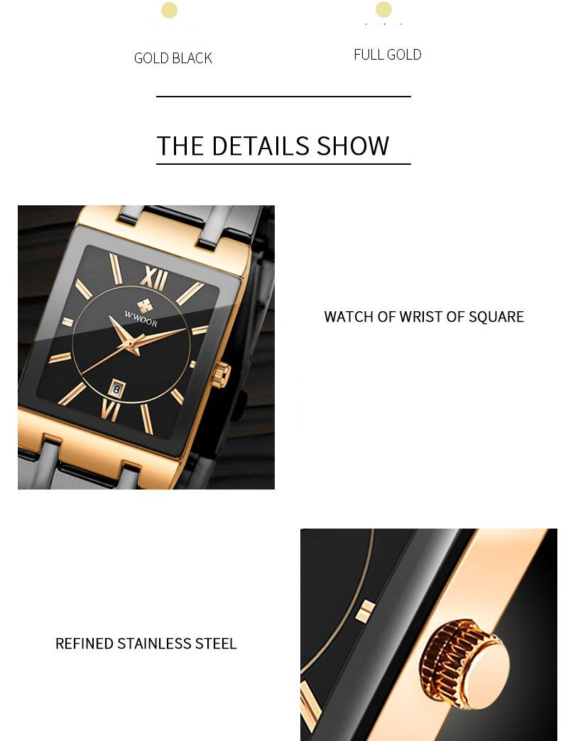 Men's Stainless Steel Square Dress Watch With Quartz Movement, Date Display, And 30M Water Resistance Waterproof Business_voghion.com