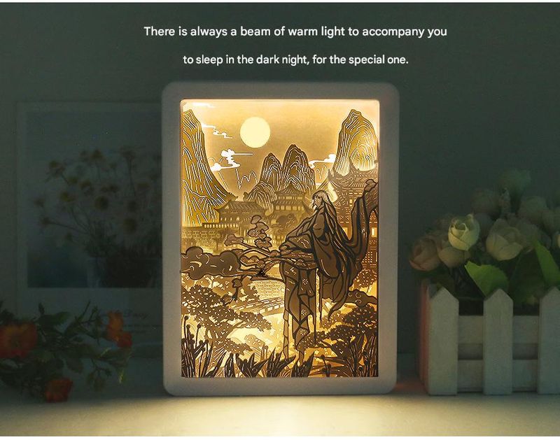 Landscape Painting Paper Sculpture Crafts DIY Ancient Style Night Light Bedside Lamp 3D Three Dimensional Light And Shadow Paper Sculpture Lamp_voghion.com