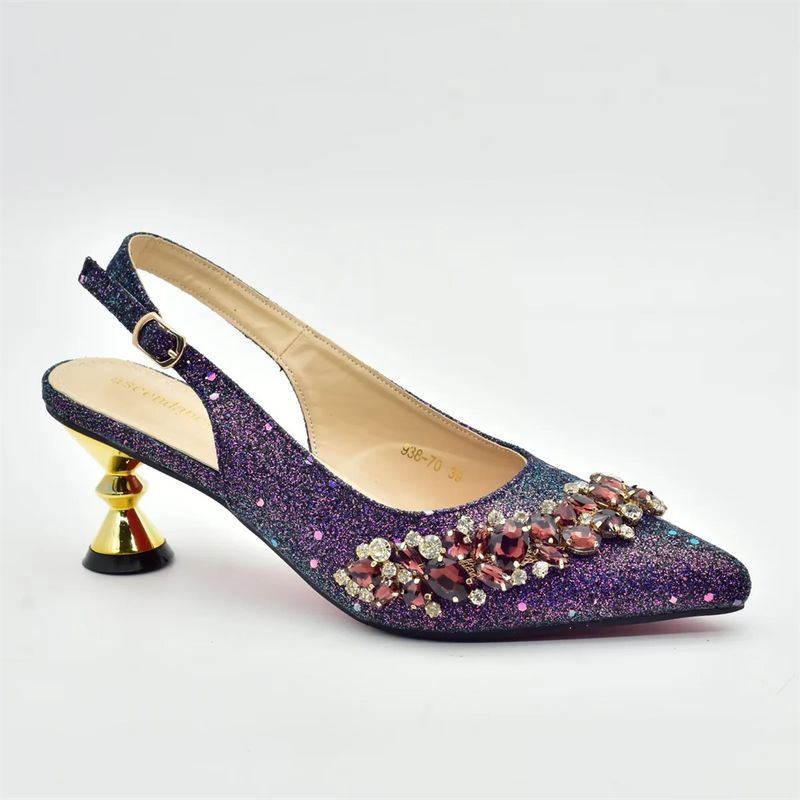 Vintage Diamant-Set klobige Sandalen mit Abendessen Tasche Set Mode Design Strass Abendtasche_voghion.com