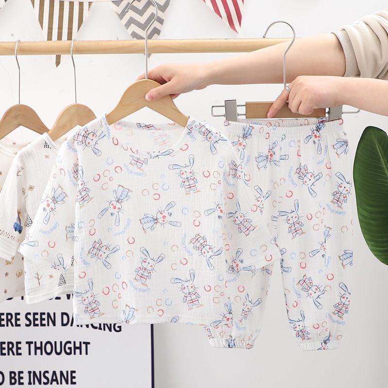 Nuevo traje de dibujos animados con aire acondicionado para niños y niñas, conjunto de manga larga, ropa informal para el hogar, pijamas, conjunto de dos piezas para bebé_voghion.com
