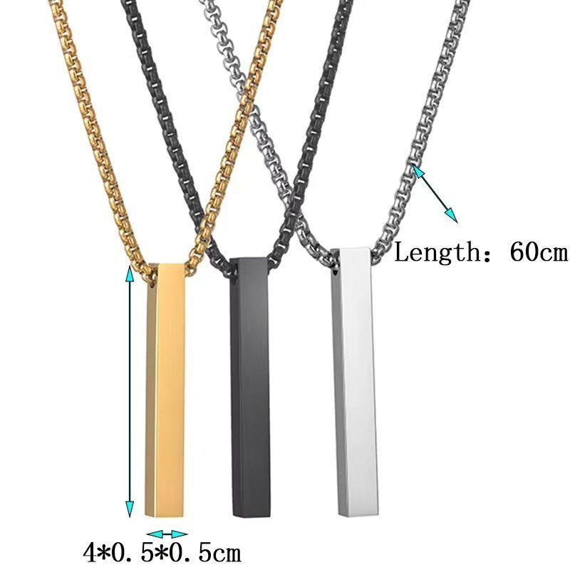 Trendy Jewelry Stainless Steel Hip Hop Rectangular 3D Necklace Versatile Pendant Couple Sweater Chain_voghion.com