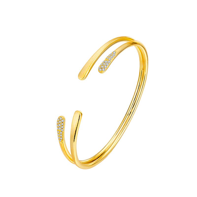 Bracelet ouvert double couche en argent pur et léger, micro-incrusté de zircons, pour femmes, design de niche de mode coréenne, haut de gamme_voghion.com