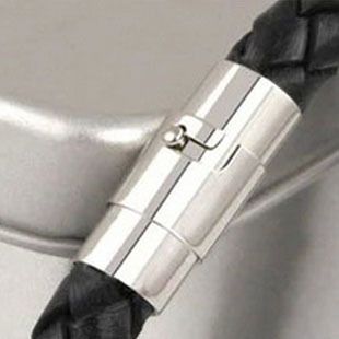 Braccialetto da uomo minimalista con fibbia magnetica intrecciata in pelle e cordino_voghion.com