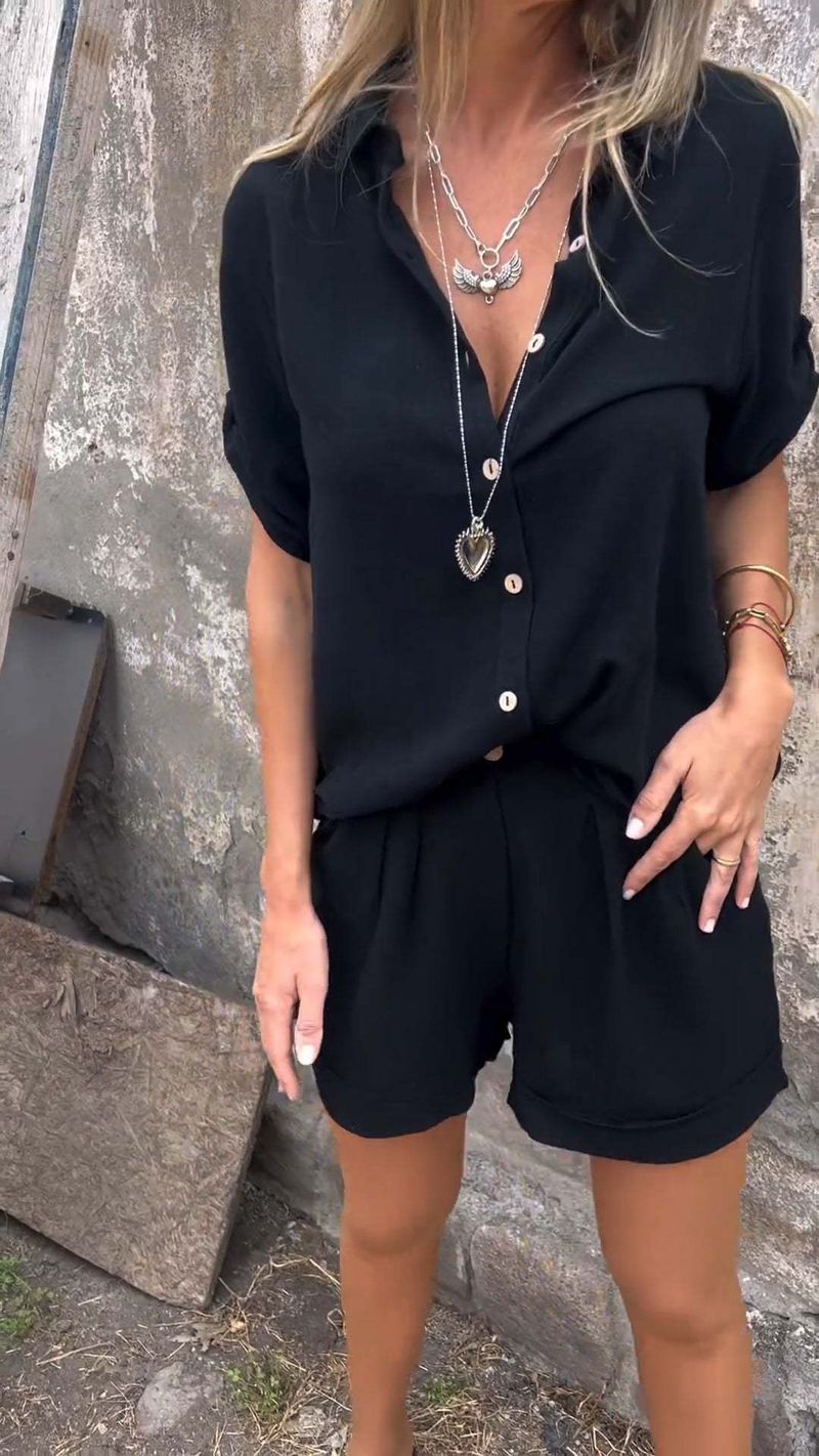 Women's new cotton and linen short-sleeved shorts casual suits _voghion.com