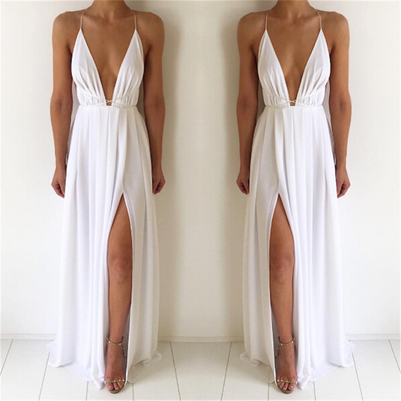 Pralles großes rotes V-Ausschnitt-Unterhemd im Urlaubsstil, rückenfreies Chiffon-Kleid im französischen Bohemian-Stil für Damen_voghion.com