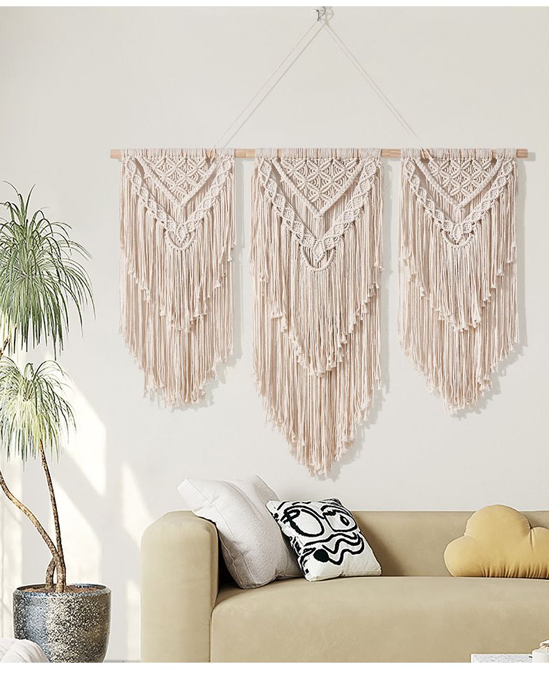 Tenda divisoria per porta a tre sezioni, staccabile, in stile bohémien, semplice e decorativa, intrecciata a mano_voghion.com