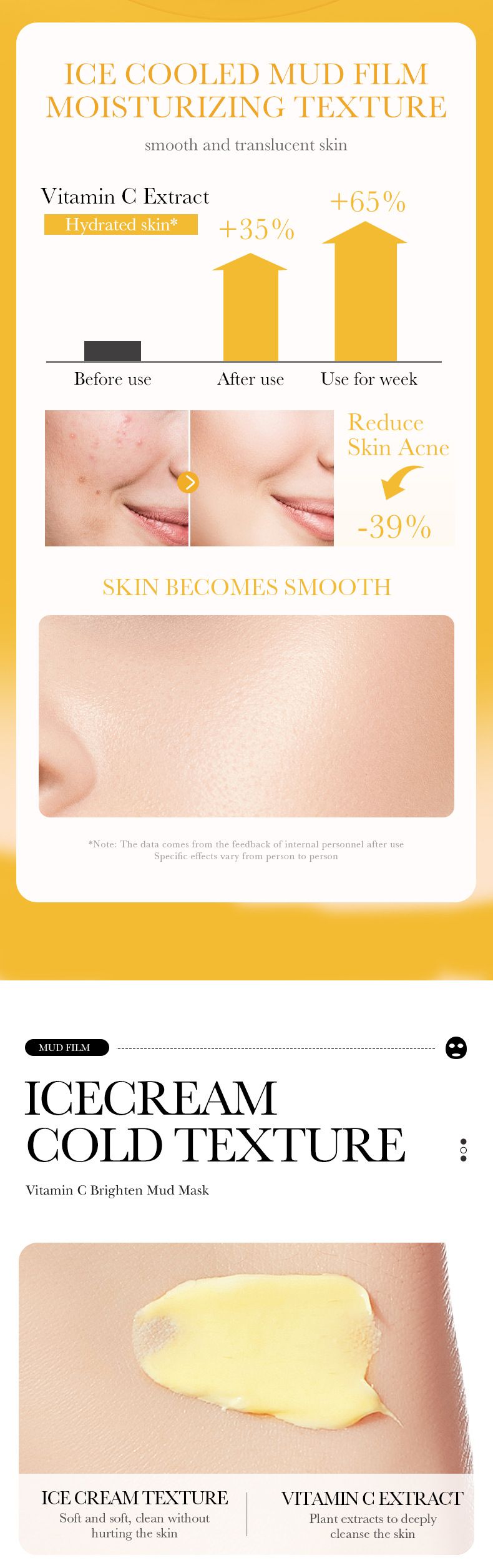 BIOAOUA Masque de boue éclaircissant à la vitamine C 8 g x 10 pièces Masque nettoyant en profondeur pour le contrôle du sébum Masque éclaircissant pour le teint_voghion.com